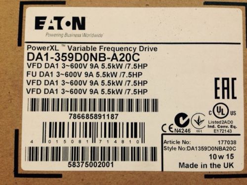 DA1-359D0NB-A20C - DA1 3PH 575V 9A 7.5HP IP20 CC Eaton Variable Frquency Drive