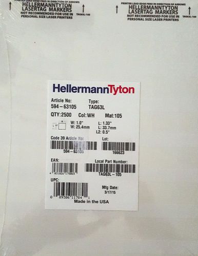 HellermannTyton TAG63L-105 Laser Tag Self-Laminating Label, Polyester