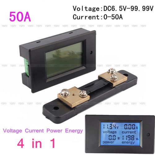New DC 50A 4 in 1 LCD Digital Combo Panel Meter Voltage current Monitor KWh watt