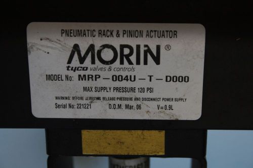 MORIN TYCO MRP-004U-T-D2000 PNEUMATIC RACK &amp; PINION ACTUATOR SERIAL# 221221