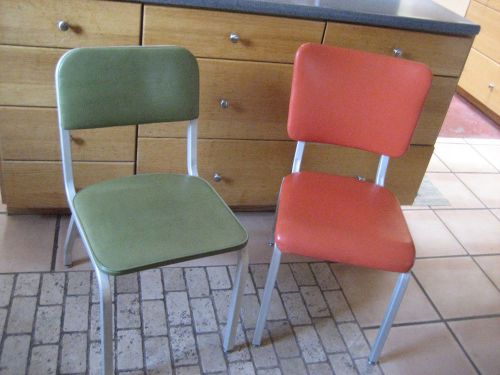 pair chairs Goodform Aluminum Vintage Mid Century Modern Industrial orange green
