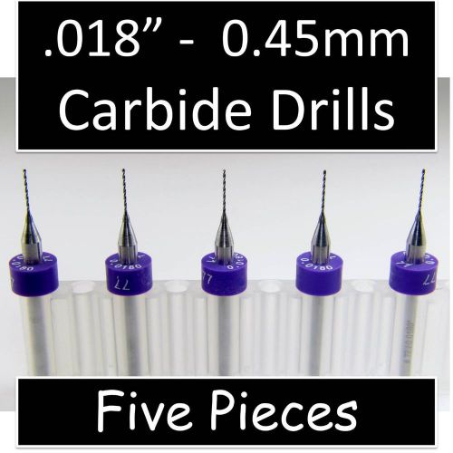 .018&#034; 0.45mm #77 - five carbide drill bits - models hobby pcb cnc dremel r/s for sale