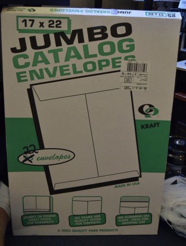 22 NEW 17&#034; X 22&#034; JUMBO CATALOG ENVELOPES, QUALITY PARK #42356, KRAFT, 28 POUND