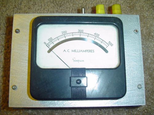 Simpson AC Milliamperes 0-500 Panel Meter Mounted Tested Ready to Use Very Nice