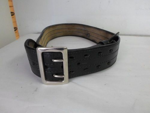 AKER Black Leather Duty Belt, Size 34, 2.25&#034; Wide with Silver color Buckle