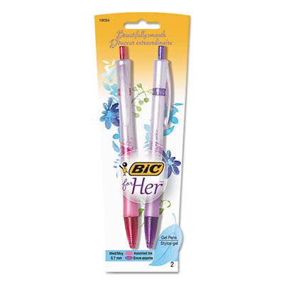 For Her Retractable Gel Pen, .7mm, Medium, Pink/Purple, 2/Pack RFHRAP21AST