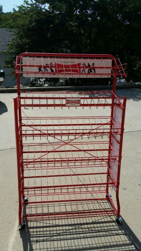 6 red shelf rack w/castors for candy, snack&amp;box goods display rack for sale
