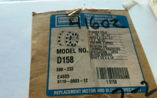 1/5 hp 1050 RPM CW 5&#034; 3-Speed 115 Volts Direct Drive Furnace Motor Fasco # D158