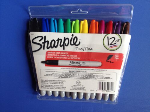 Sharpie 12 Assorted Color Fine Tip Markers Set NEW in Package