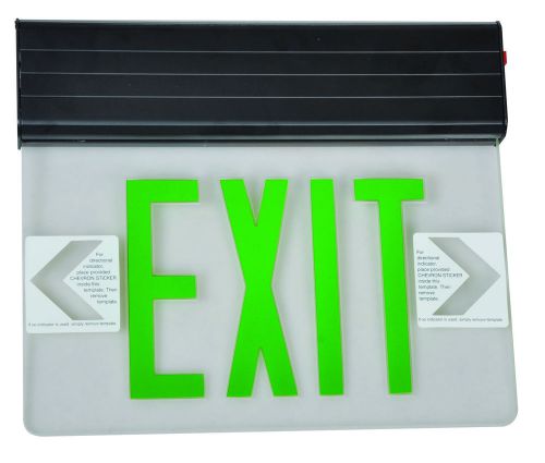 Surface mount edge lit led exit sign with green on clear panel and black housing for sale