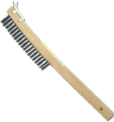 ABCO PRODUCTS Wire Brush With Scraper, Curved Long Handle, Steel &amp; Wood
