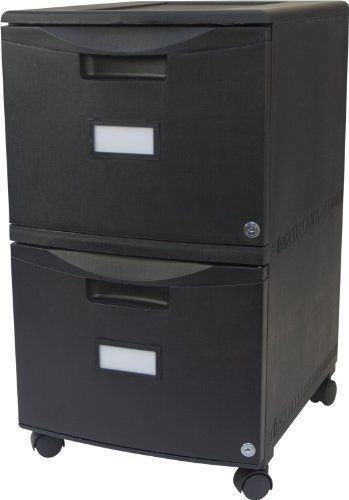 Storex 18-Inch Wheeled Two-Drawer Locking Filing Cabinet, Black (61309)