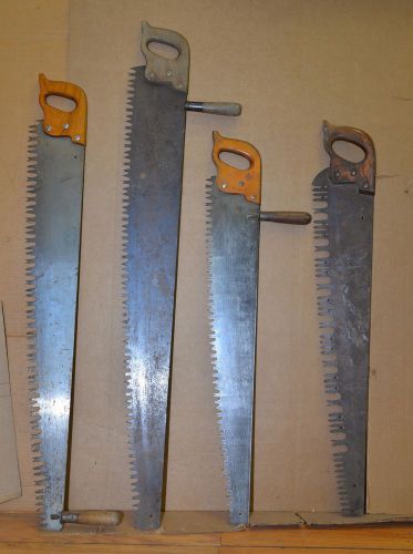 4 antique 2 man logging saws collectible Adirondack tool lot etched blade reuse