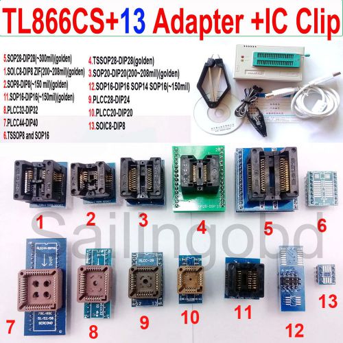 Tl866cs programmer 13 adapters ic clip tl866 bios plcc mcu eprom icsp programmer for sale