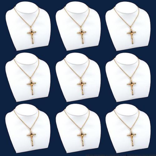 9 Pc White Faux Leather Necklace Bust Chain Display