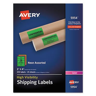 Neon Shipping Label, Laser, 2 x 4, Neon Assorted, 250/Box