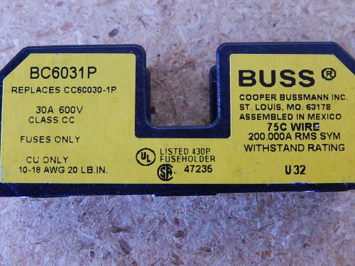 A lot of 4 buss bc6031p fuse holder use class cc fuses only rated: 600v, 30a for sale