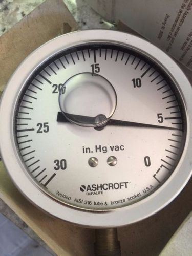 Ashcroft Pressure Gauge Oil Filled 0-30 in. Hg vac Backward read 3.5&#034; brz skt