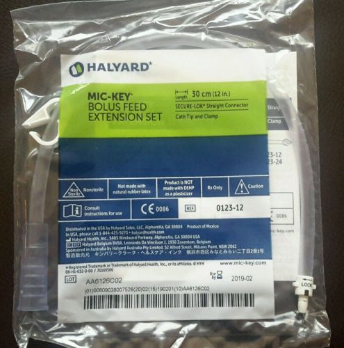 Four (4) Halyard/Kimberly-Clark MIC-KEY Bolus Extension Set Length 12in. 0123-12