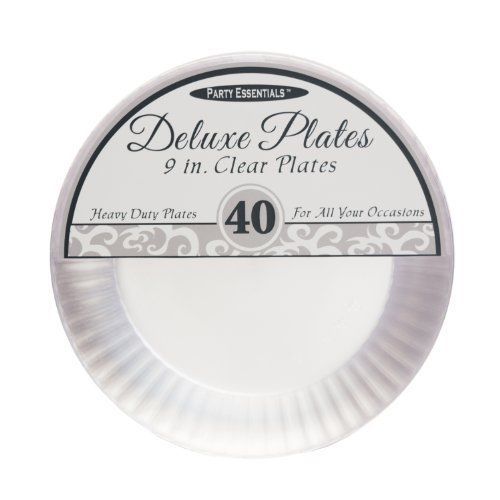 Party Essentials Deluxe Quality Hard Plastic 40 Count Round Party/Luncheon Clear