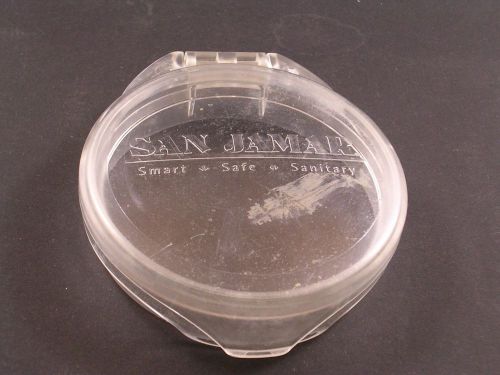 San Jamar cup dispenser hinged lid,clear,3 1/8&#034; inside dia.x 1&#034; high,4&#034; overall