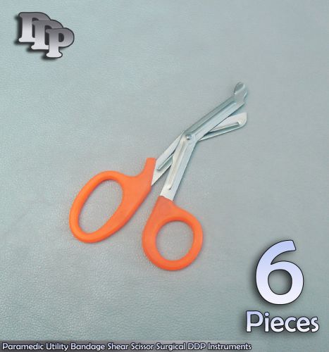 6 Pcs Paramedic Utility Bandage Shear Scissor 5.5&#034; Orange Handle Surgical