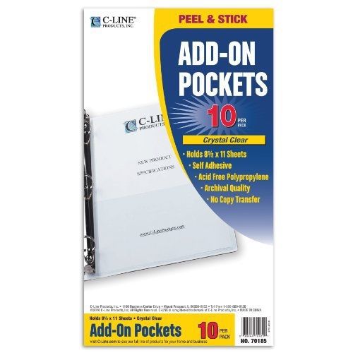 C-Line Self-Adhesive Add-On Filing Pockets, 8-3/4 x 5-1/8, 10 per Pack (70185)