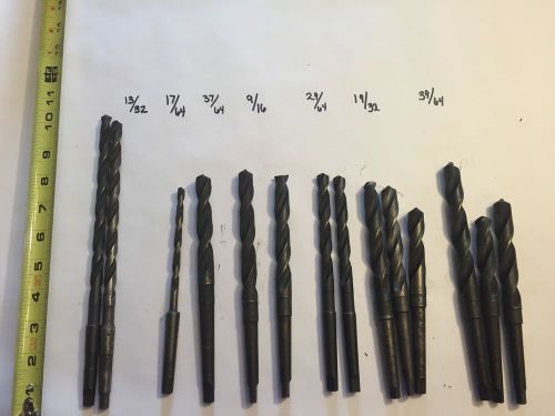 Lot of 14 Drill Bit  #1 Morse Taper High Speed Steel Various Sizes