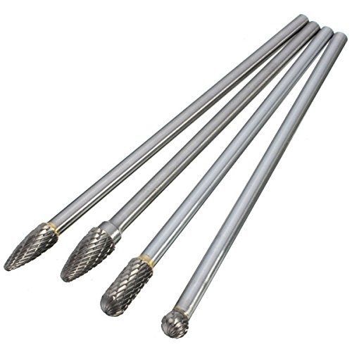 Lucksender 4pcs rotary burr 1/4 inch shank 6 inch long carbide cutter cnc for sale