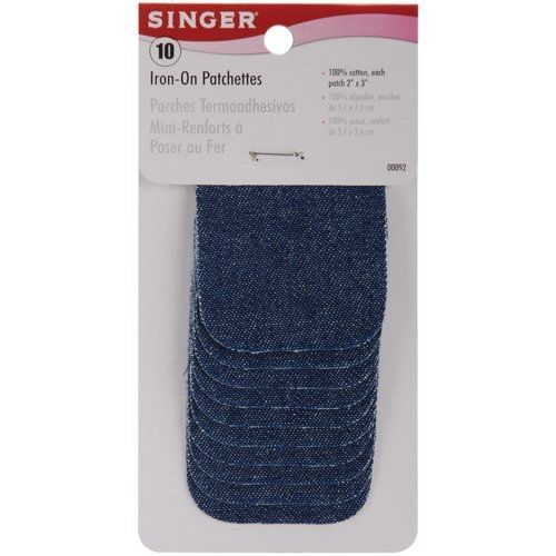 Singer 2-inch-by-3-inch Iron-On Patches, Denim, 10 per package