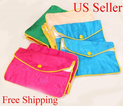 12 Silk Jewelry Chinese Pouch Bag Assorted Color ONE DOZEN  Zipper - 6 1/2&#034; x 4&#034;