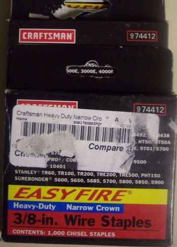 2 Craftsman Easy Fire Heavy Duty Narrow Crown 3/8 Chisel Pt Wire Staples 9 74412