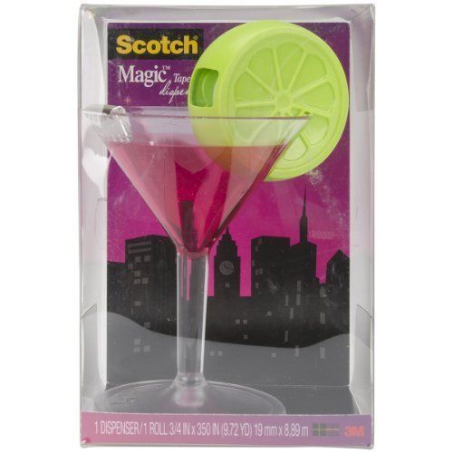 Scotch Magic Tape Dispenser Cosmo Martini Glass with Lime w tape Pen Holder Desk