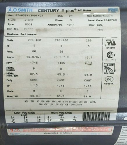 A.O. Smith Century E Plus 5 HP Motor