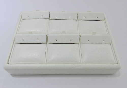 6 Pair White Leatherette Holder Earrings Jewelry Display Tray off white Ivory
