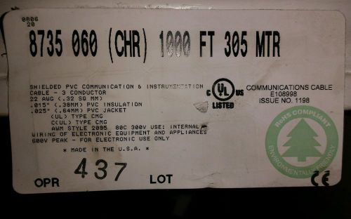 BELDEN 3 Conductor Shielded 8735 060 (CHR) 1000ft 305MTR Commun/Instrum Cable