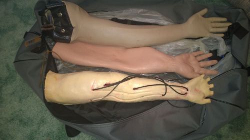 Lot of 2 manikin iv venipuncture arm nursing, emt trainers w/ replacement sleeve for sale