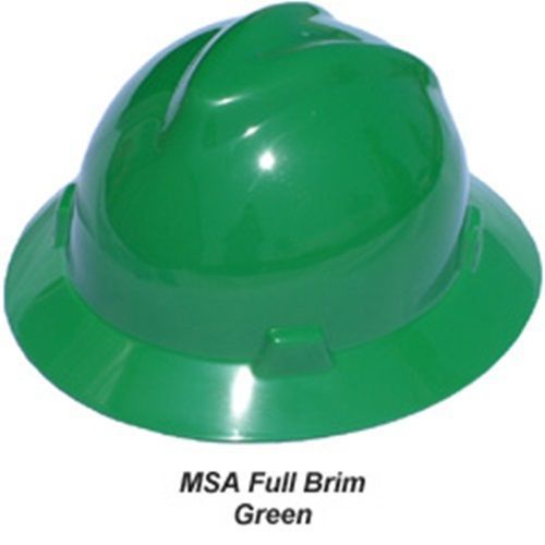 New green msa full brim v-guard hard hat with ratchet suspension - green for sale