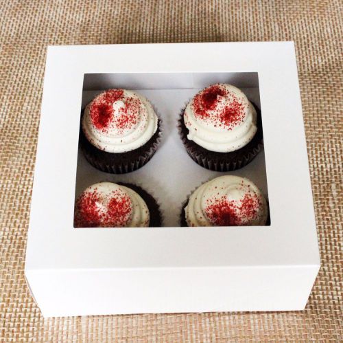 Pack of 10pcs Cupcake Muffin Boxes WHITE W/4 hole Insert Party Favor Bakery