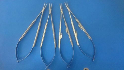 4 PCS CASTROVIEJO ROUND NEEDLE HOLDERS 6&#034; WITH LOCK AND WITHOUT LOCK