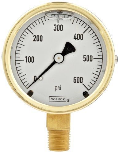 NOSHOK 300 Series Brass Liquid Filled Dial Indicating Pressure Gauge with Bottom