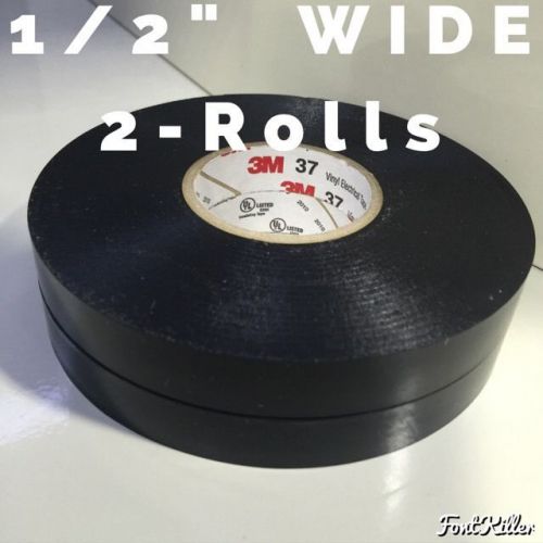 3M #37 Electrical Tape, Long Industrial Roll&#039;s, LOT OF 2 FREE SHIP 1/2&#034;
