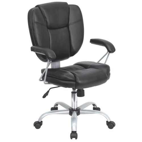 Leather Computer Task Chair Black Heavy-duty designTilt tension control knob