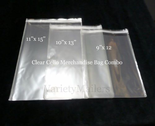 150 clear cello merchandise bag variety pack  9x12 10x13 11x15 self-sealing for sale