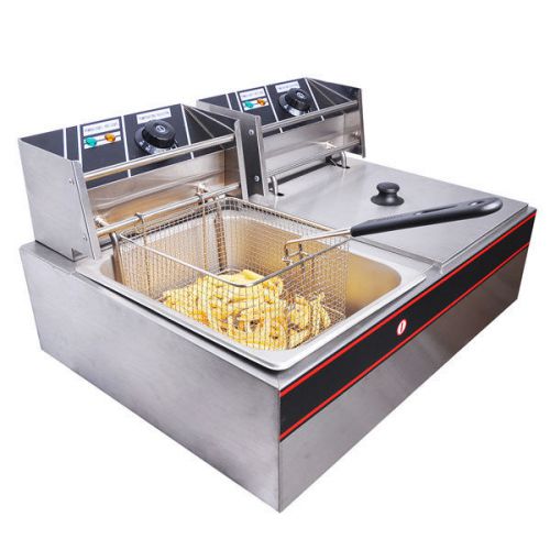 12L Dual Basket Stainless Steel Electric Deep Fryer Commercial 223