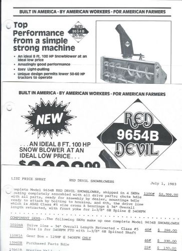 Equipment Brochure - Red Devil - 9654B Snow Blower - Price List 1983 (E3334)
