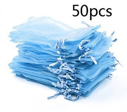 KUPOO Pack of 50PCS 3.6x4.8&#034;Organza Drawstring Gift Bag Pouch Wrap for Sky blue