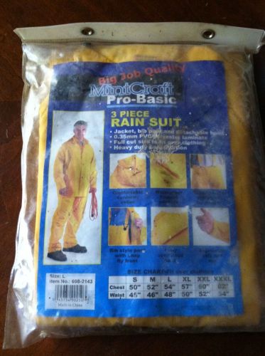 Mintcraft sz l 3pc pvc poly rainsuit .35 mm men&#039;s yellow bib style jacket hood for sale
