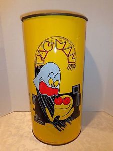 PAC-MAN PACMAN Vintage 1980 Trash Can Video Game Midway Tin/Metal Waste Basket