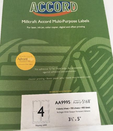 100 Sheets - 400 Laser Inkjet Shipping Labels 5&#034; x 3.5&#034; - Avery 5168 Comparable